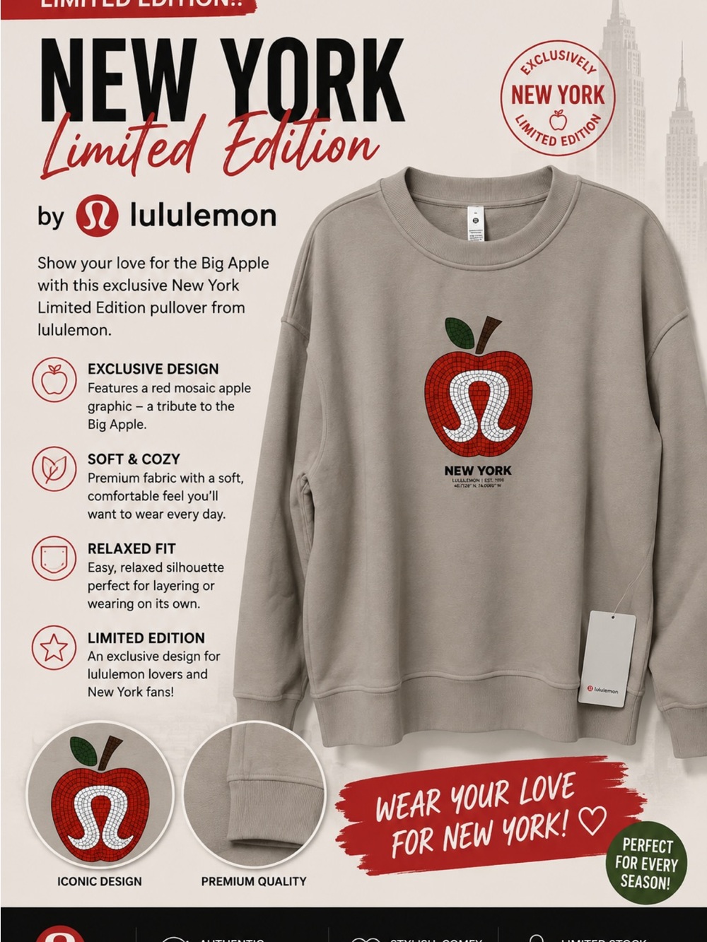 lululemon athletica New York Mosaic Apple Crewneck Sweater - Taupe - Picture 6 of 8